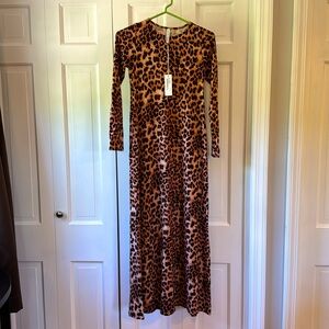 NWT Rachel Pally crew neck long sleeve dress leopard XS mid-length stormy dress